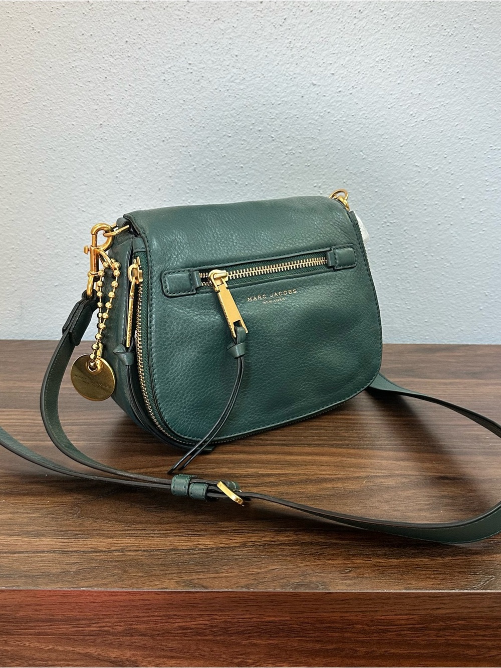 Authentic Marc Jacobs Dark Green Recruit Nomad Crossbody with Gold Hardware
